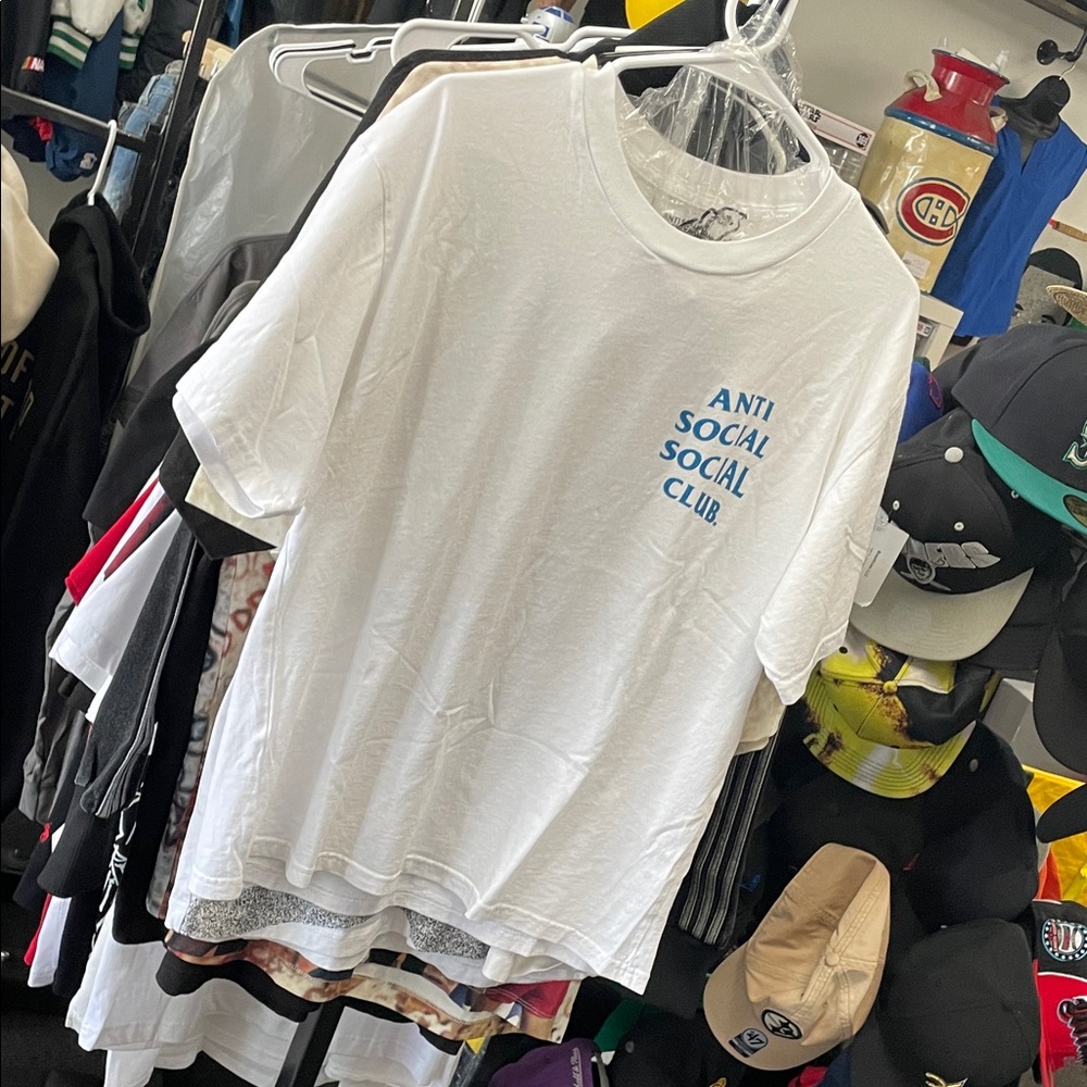 Men’s Anti Social Social Club Mind Games Glitter White Blue New Rare SZ L NWT